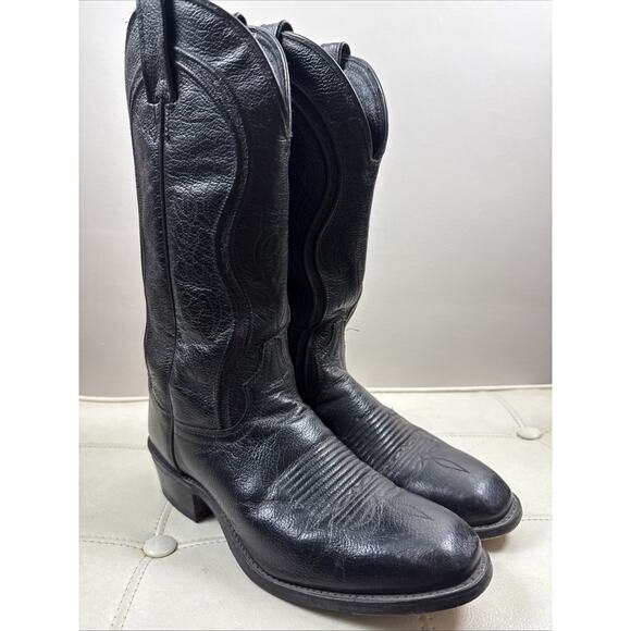 J. Chisholm men’s Black leather western cowboys boots vintage size 9 EE USA EUC main image 7